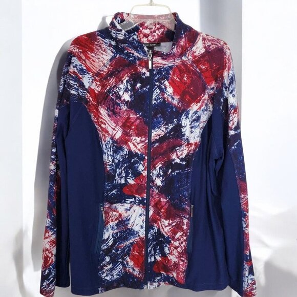 Ashley Stewart Abstract Long Sleeve Full Zip Lightweight Track Jacket Pockets 12 - Picture 2 of 7